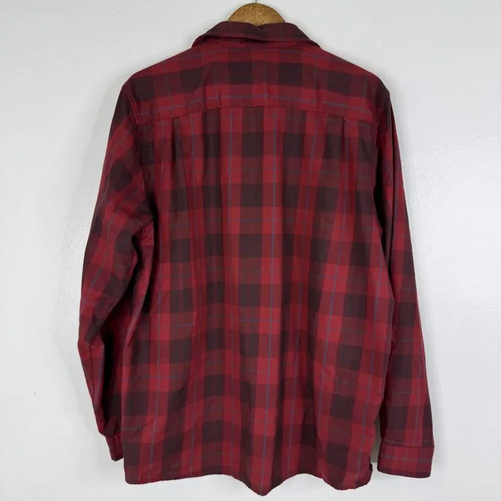 North Face Shirt Large Red Plaid Long Sleeve Snap Button Up Outdoor Mens